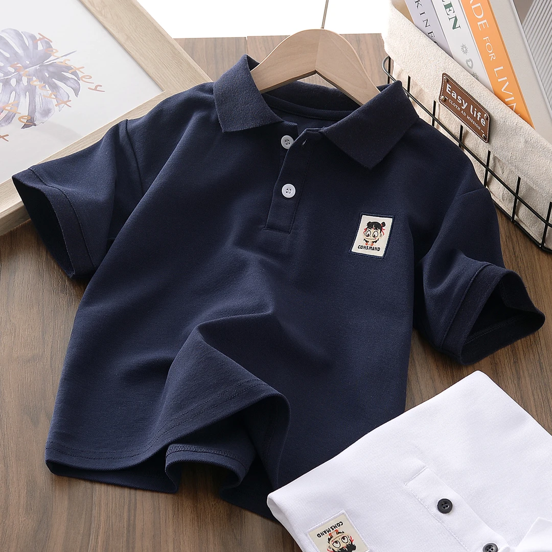 LV7154学院风夏季童装POLO短袖中大童校服半袖T休闲横机罗纹领