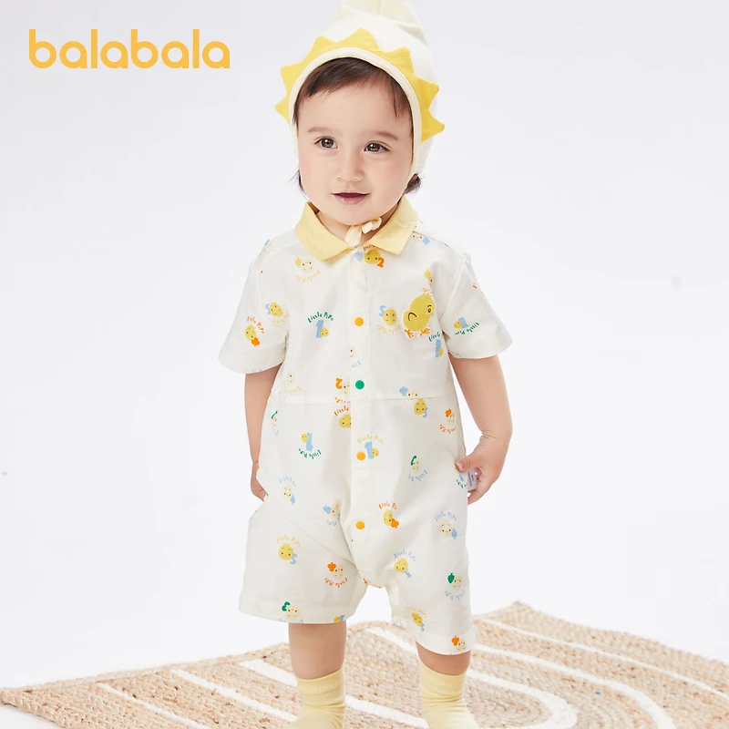 巴拉巴拉婴儿衣服男童连体衣宝宝哈衣爬服夏装薄款时尚翻领活泼萌