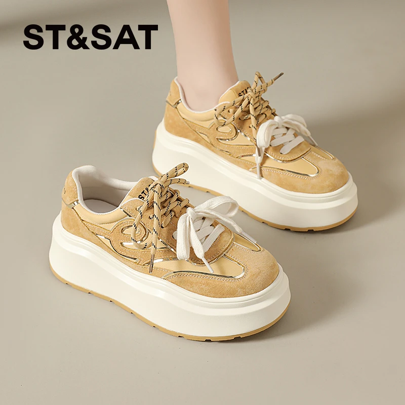 星期六小个子时尚休闲鞋2025新款春季低帮女鞋透气内增高运动鞋女