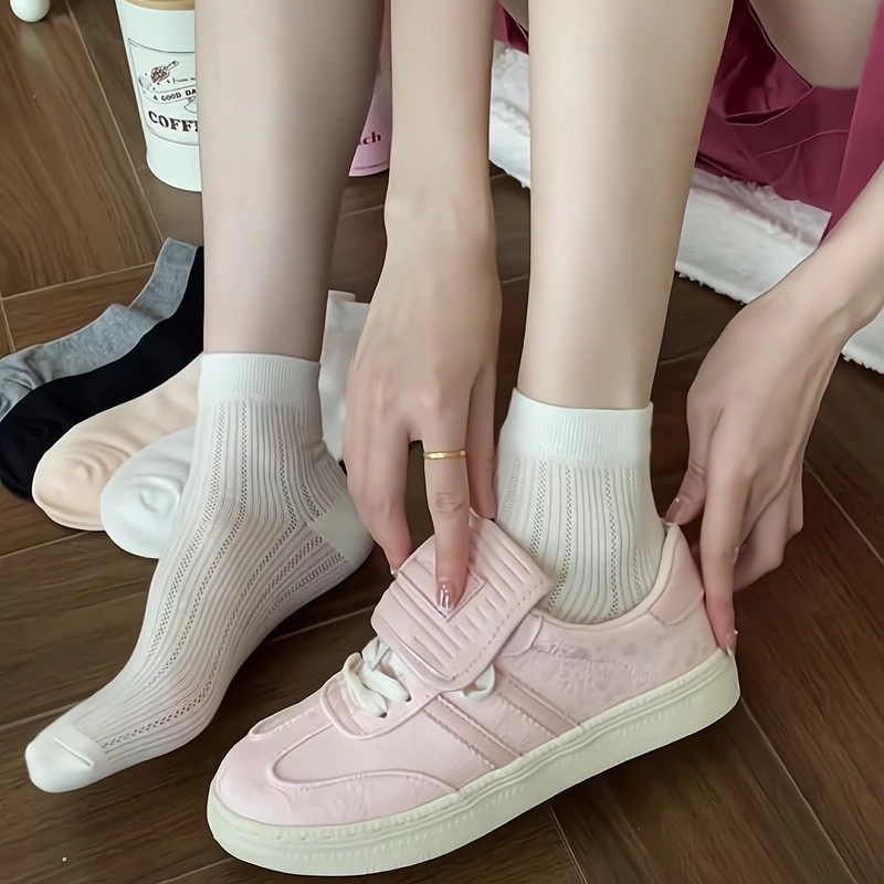 袜子女夏季薄款网眼袜优雅芭蕾风袜子女中筒透气甜美少女纯色短袜