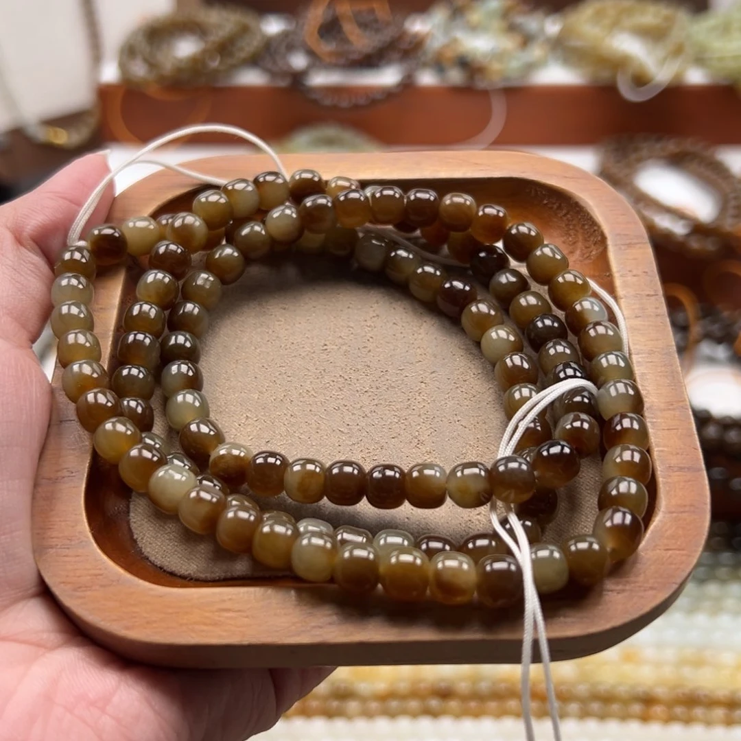 毛衣链未镶嵌和田玉珠串6*7mm