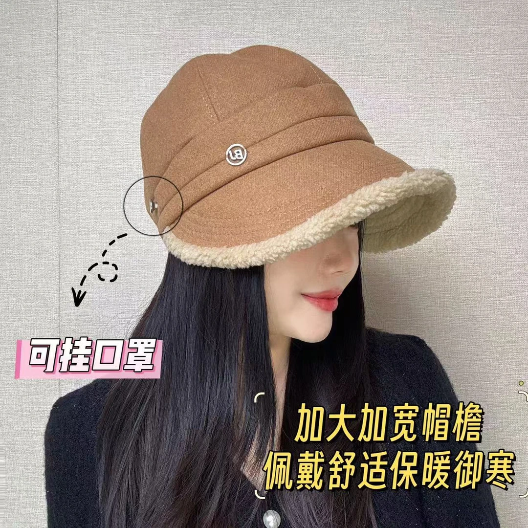 帽子女式秋冬大沿尖顶帽高品质休闲帽可挂面罩式渔夫帽露脸小脸盆