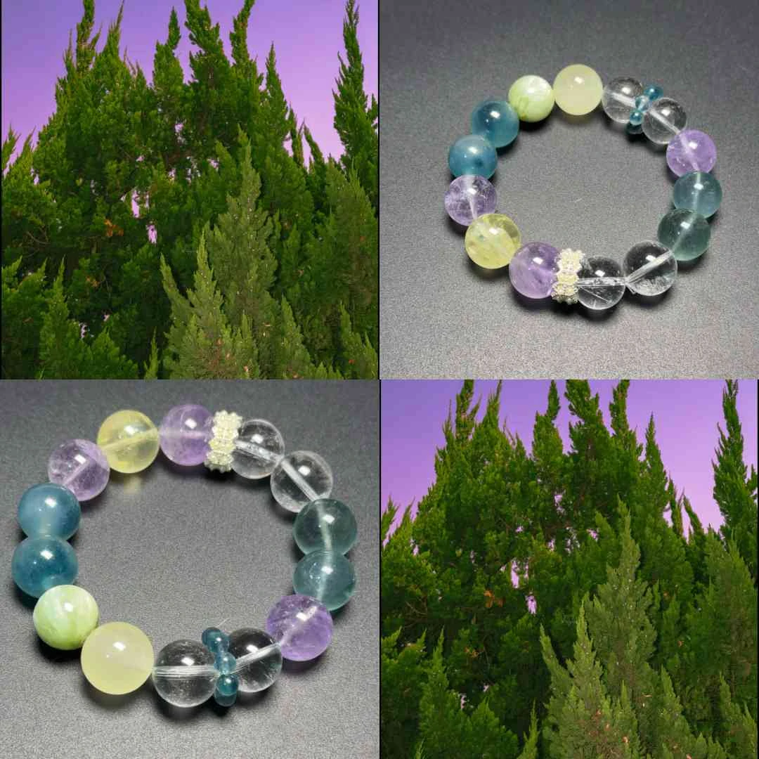 【翌影彩环】小火山多宝手串紫绿白水晶手串