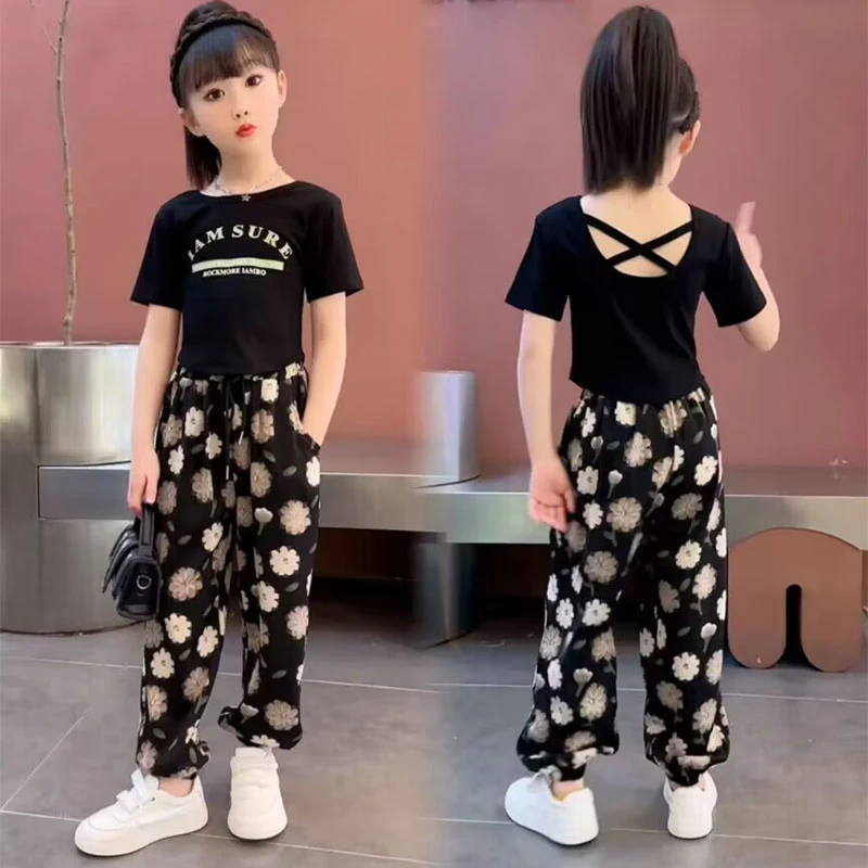 女童个性夏季防蚊裤套装2025新款时髦洋气女孩夏装儿童短袖两件套