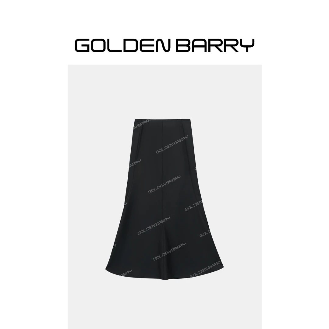 GOLDENBARRY|310168精纺羊毛醋酸鱼尾半裙时尚气质休闲简约