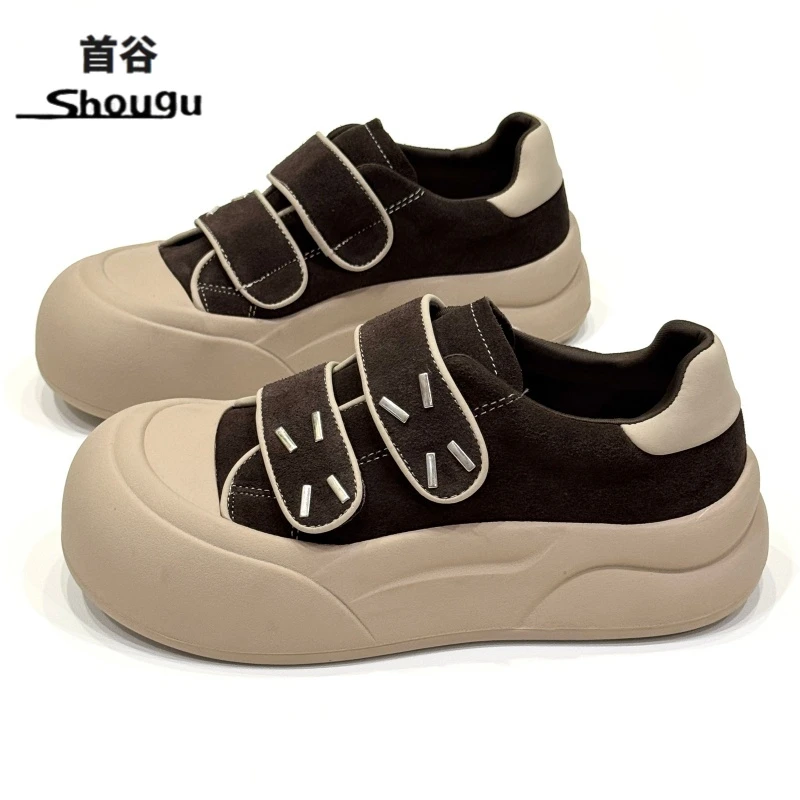 shougu/首谷2025新款休闲面包鞋增高丑萌大头厚底魔术贴板鞋女
