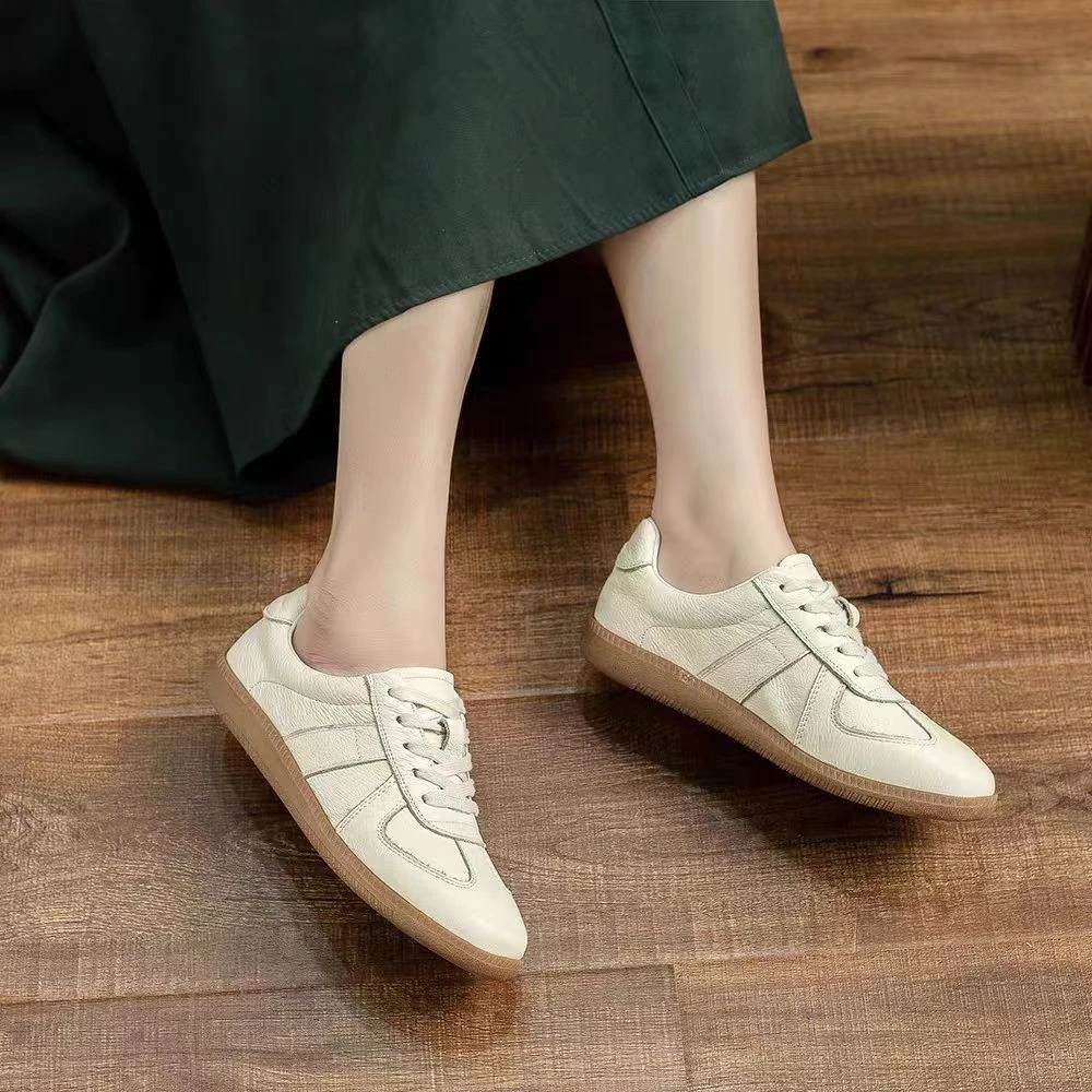 JF真皮系带防滑德训鞋女板鞋2025年春款软面牛皮小白鞋29123