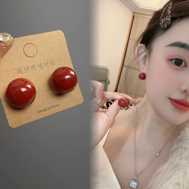 铜合金耳饰 【相思红豆】轻奢经典滴釉相思红豆高级感耳饰 S59