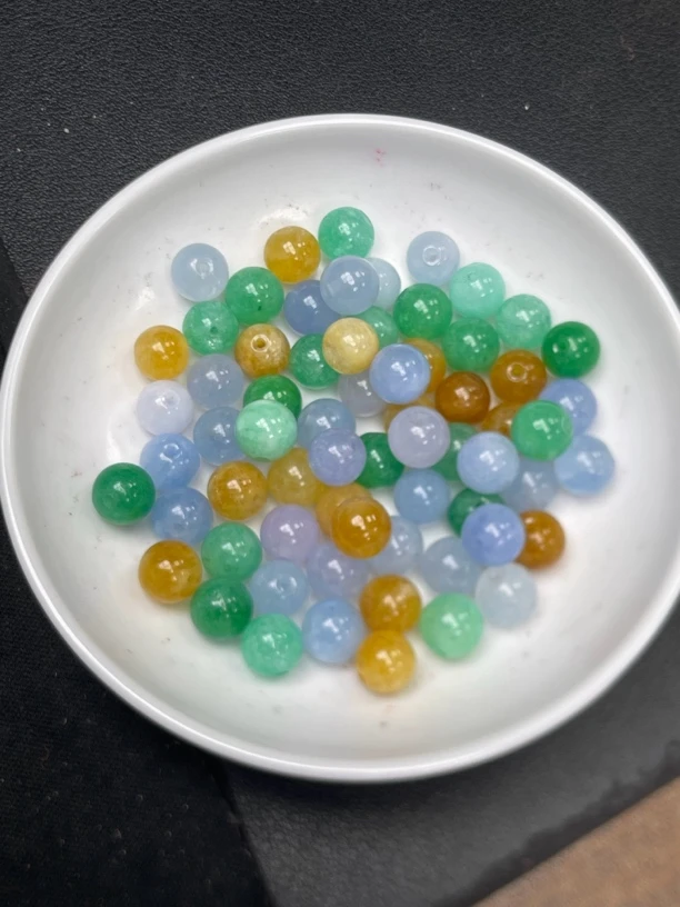 天然珠宝玉石 三彩Q16  8mm  50颗（赠弹力绳）