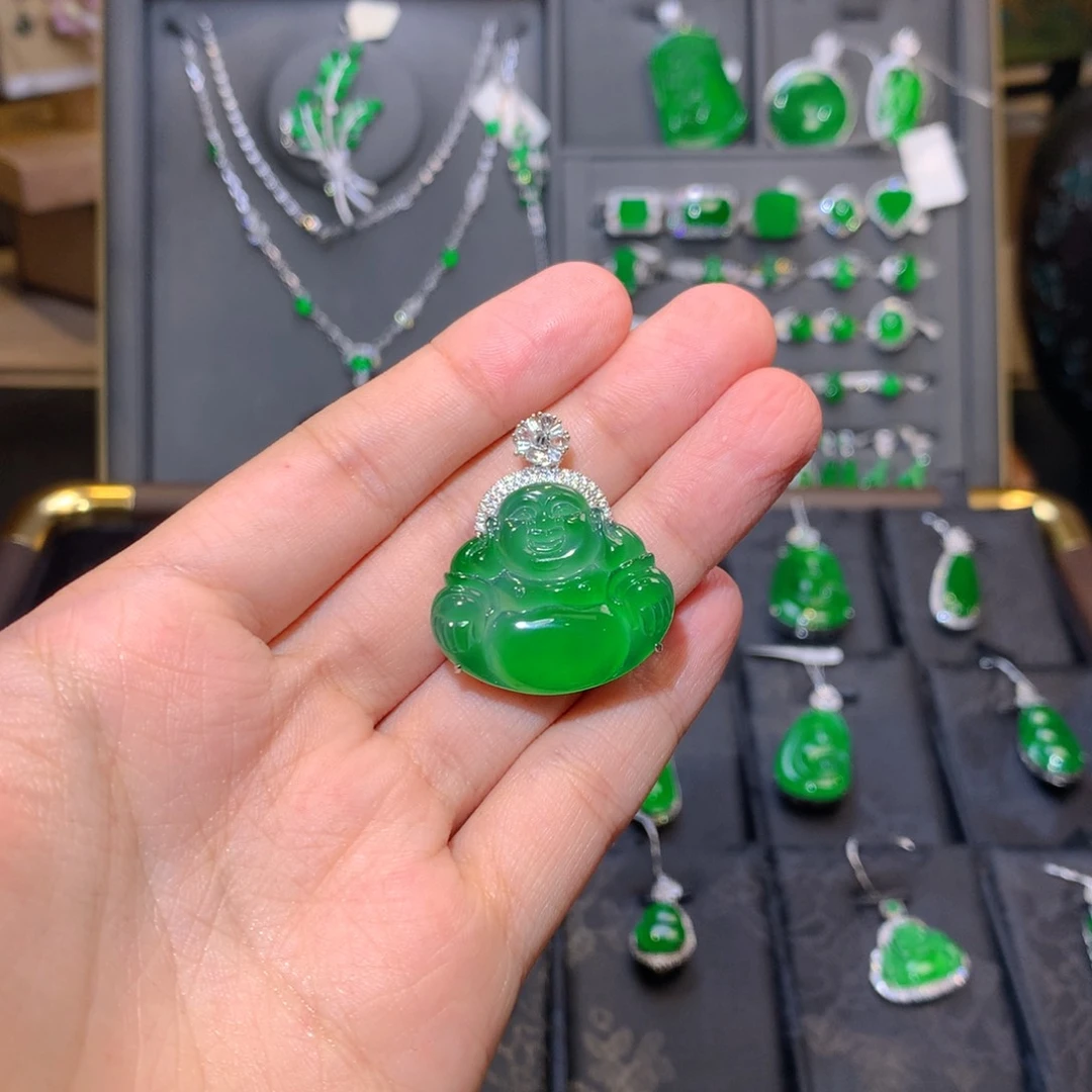 吊坠(不含链)18K金镶嵌翡翠