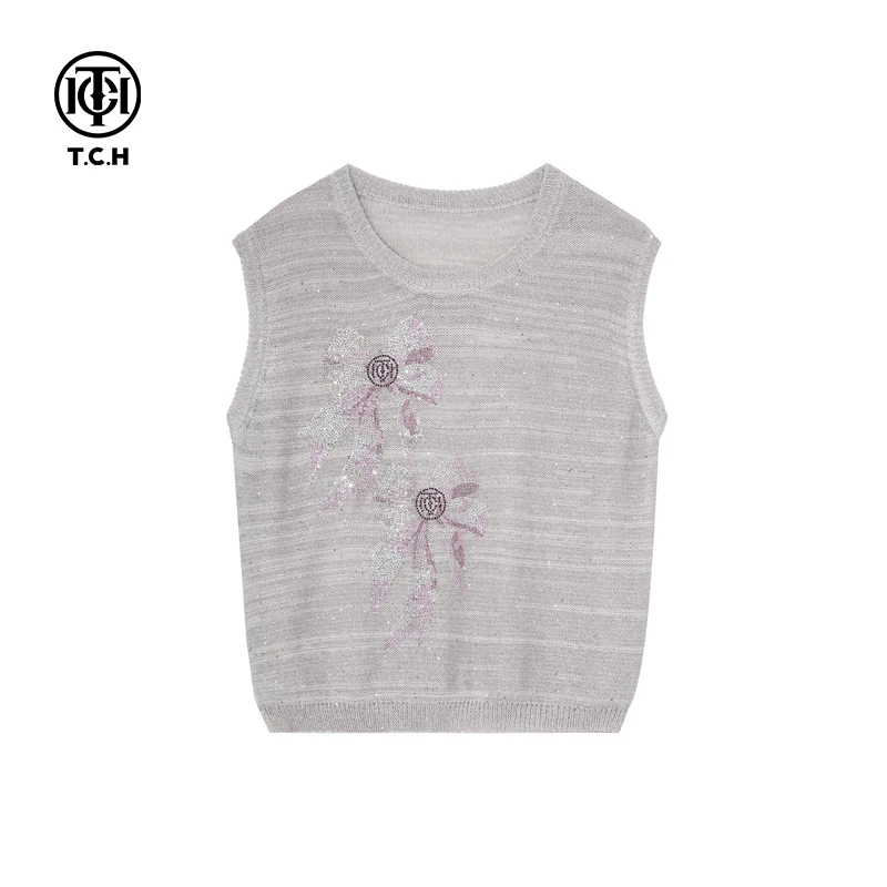 下架-TCH私服烫钻工艺时尚淑女百搭潮流针织马甲女T75A09E5132