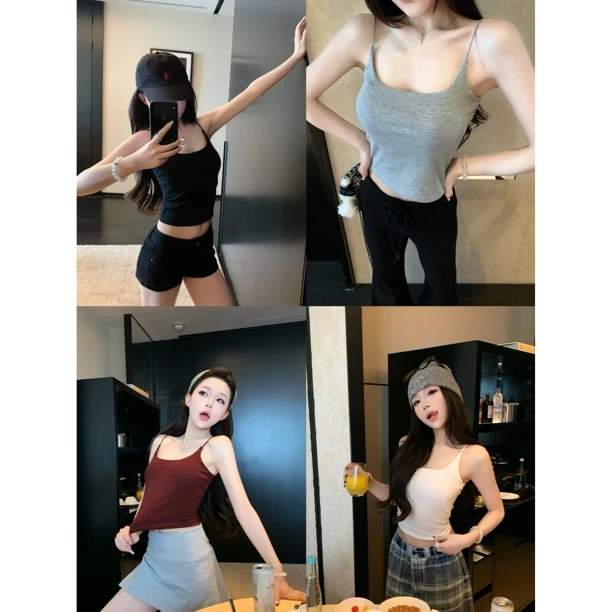 【夏日万搭2.0版】人手一件！4色百搭简约吊带带胸垫内搭