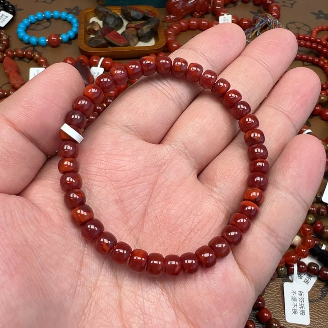 南红玛瑙未镶嵌手串原矿瓦西牛血红6.3mm