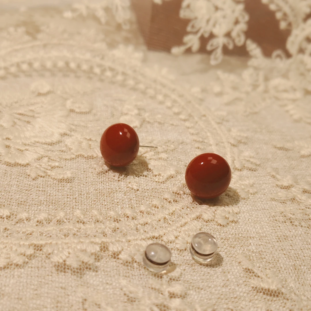 铜合金珐琅耳饰 铜合金【Enchanting】红色复古时尚港风百搭耳钉