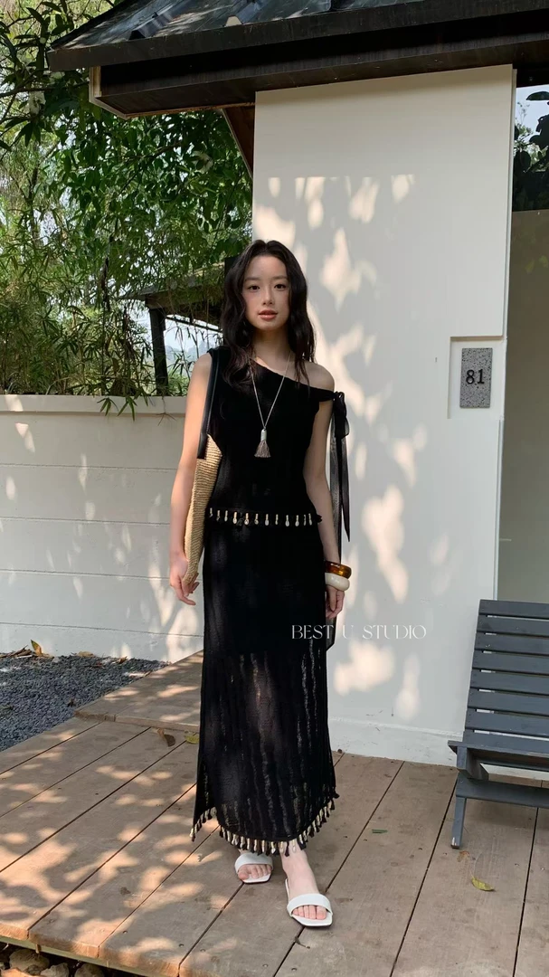 米古古BU #3809#福 法式流苏气质百搭半身裙