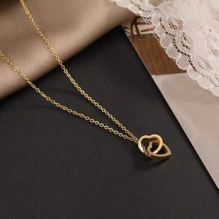 钛钢项链 815双爱心项链