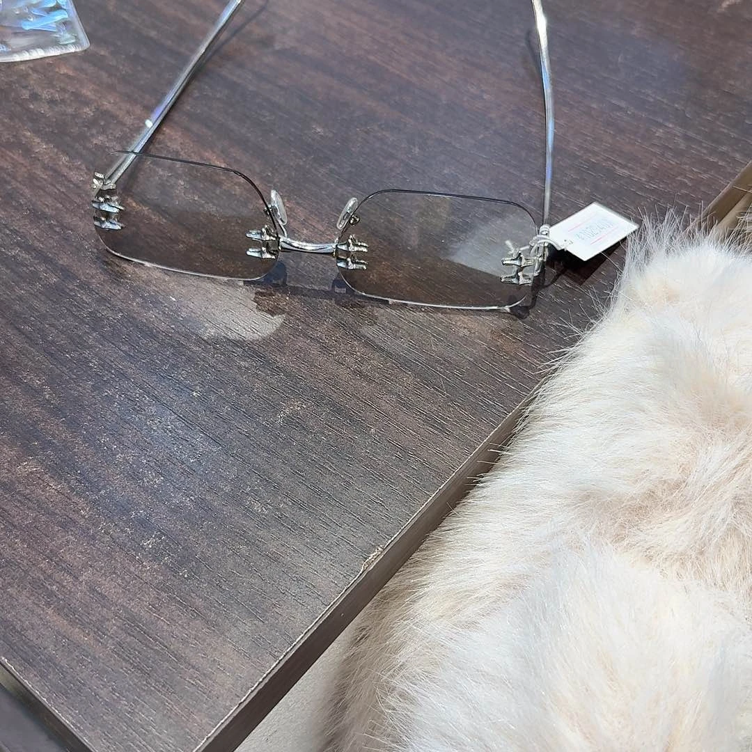 头层牛皮革纯欲风无框眼镜