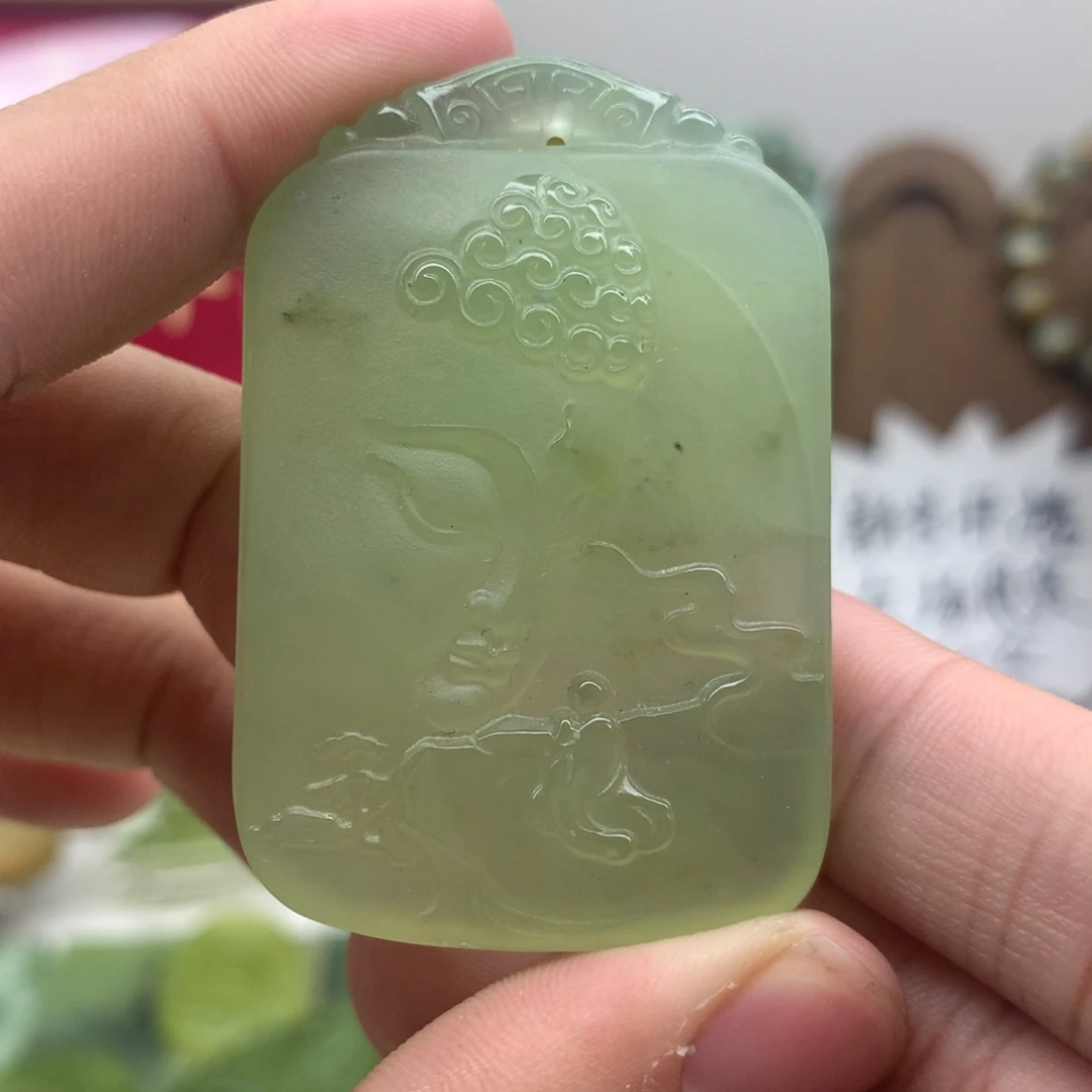 岫玉未镶嵌吊坠(不含链)精美岫玉佛头悟道（微瑕）