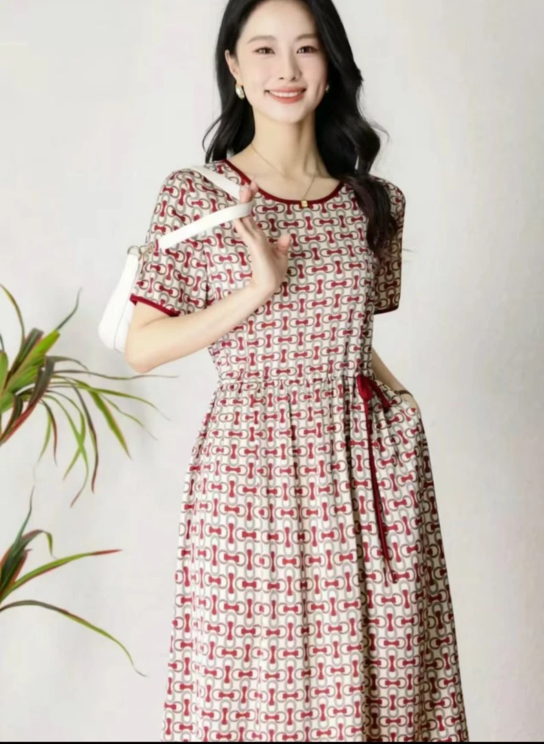 《辰希》 红宝丽小链条高级气质优雅收腰显瘦高级女装连衣裙