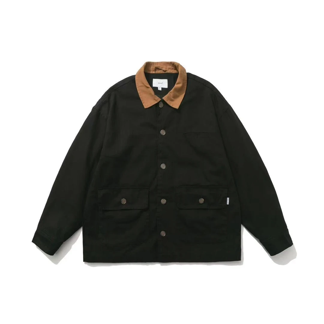 日系复古工装夹克宽松水洗做旧翻领大口袋外套-JK310
