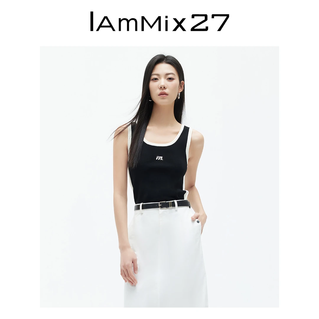 Iammix27圆领套头针织背心女春季简约休闲百搭美背吊带女M4A5766