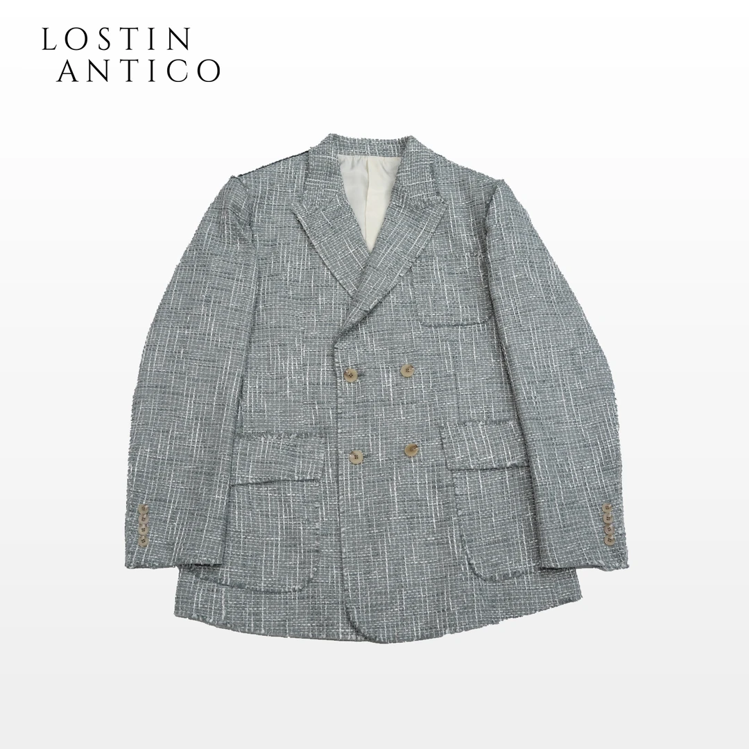 （52码）毛边设计师款灰色半麻衬西服套装