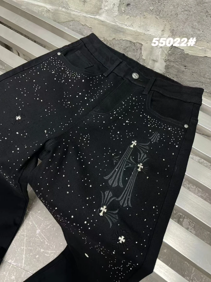 烫钻刺绣牛仔裤百搭裤子男休闲裤厚款小脚裤束腿裤/55022