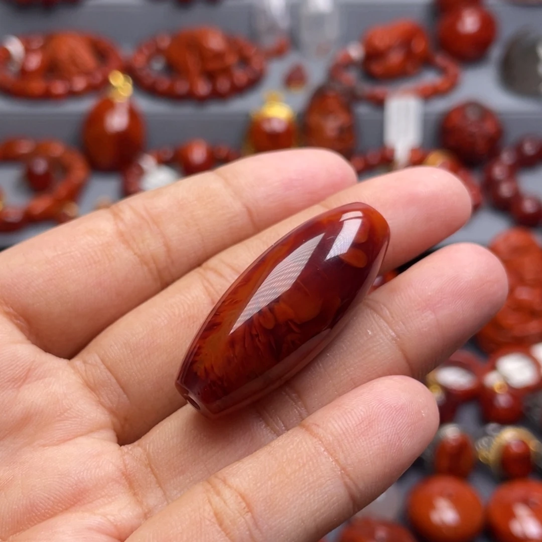 南红玛瑙未镶嵌珠宝奇石桶珠吊坠