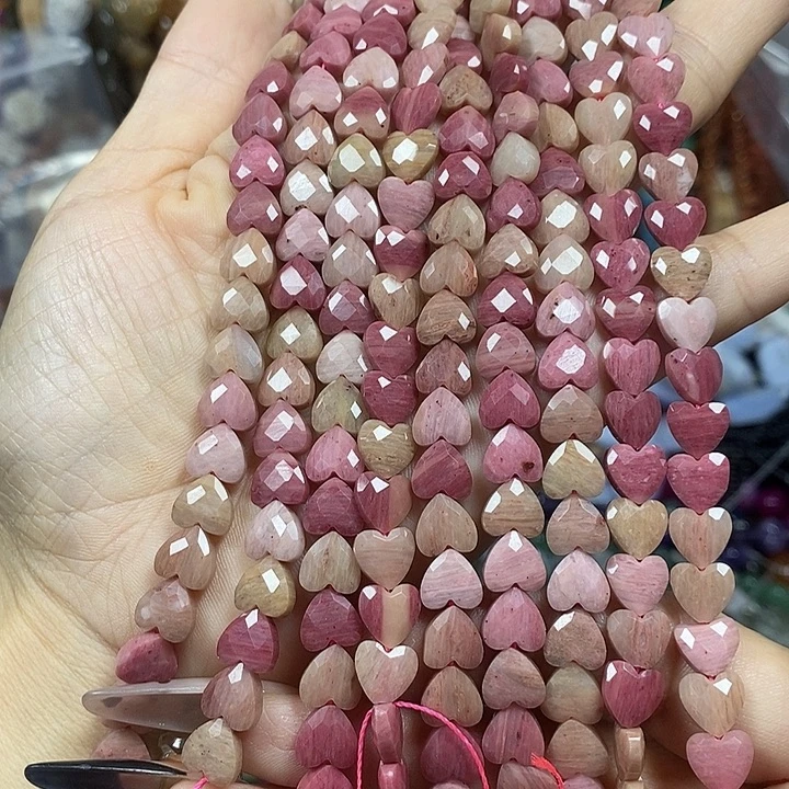 玛瑙/玉髓未镶嵌珠宝半成品天然红木纹切面爱心卡8mm短款