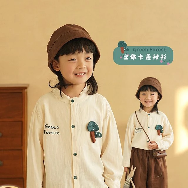 砚台家童装森系男童白色衬衫春季新款宝宝卡通立体衬衣儿童上衣