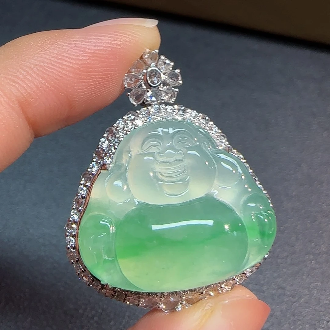 翡翠18K金镶嵌吊坠(不含链)佛公