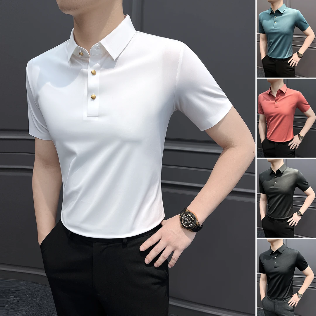 纯色polo衫男款爆款2025新款高级感商务男装秋季修身男士短袖t恤