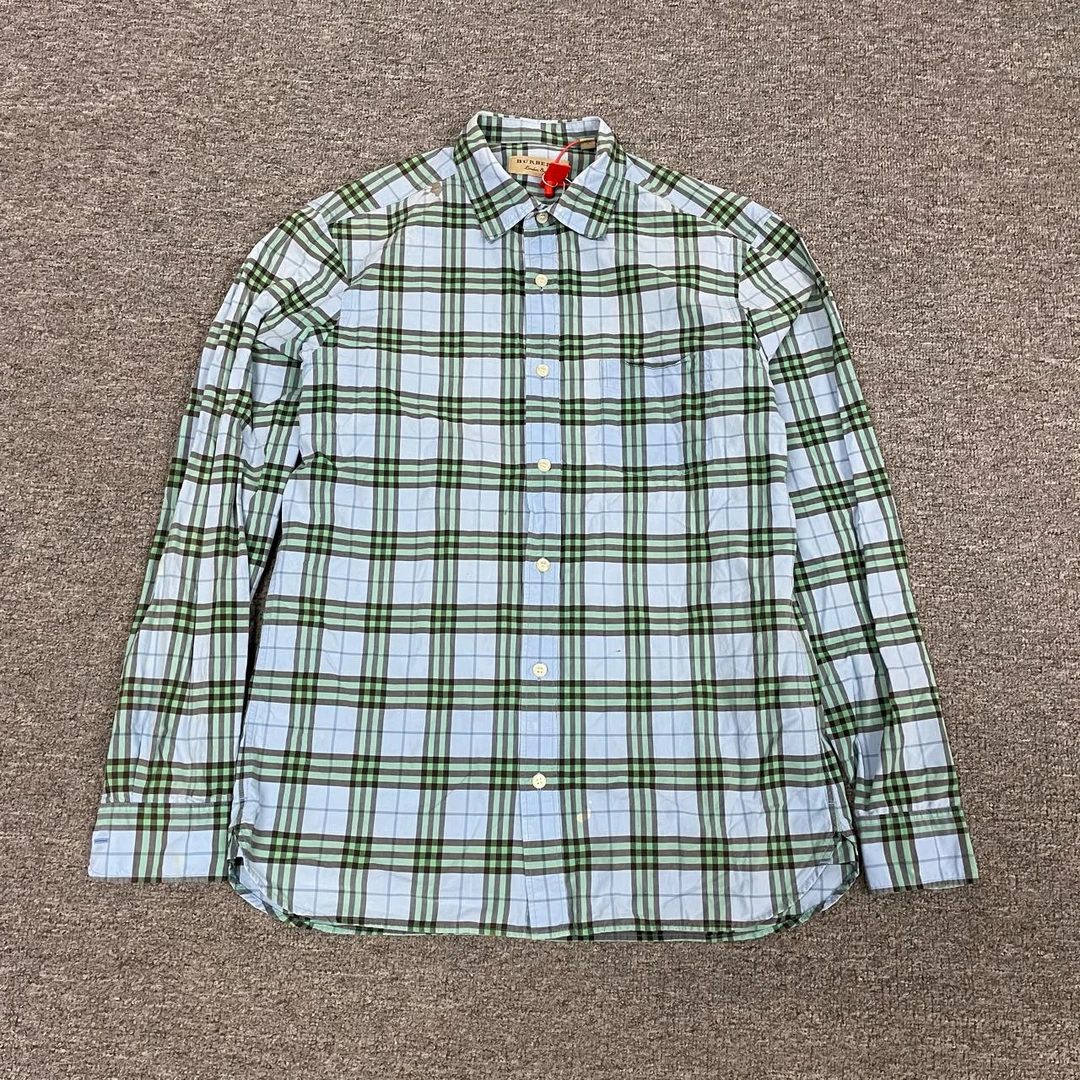 99新 BURBERRY/博柏利 经典格纹 蓝色衬衫 M码