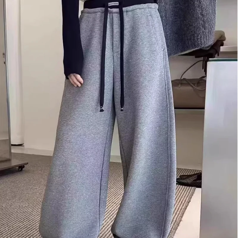 阔腿裤直筒裤厚款休闲裤卫裤长裤拼接闪闪裤子高腰