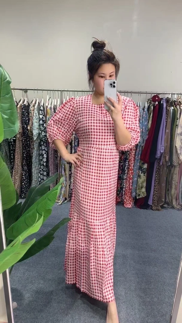 新品夏装收腰中长袖碎花印花棉绸睡裙显瘦宽松连衣裙法式气质