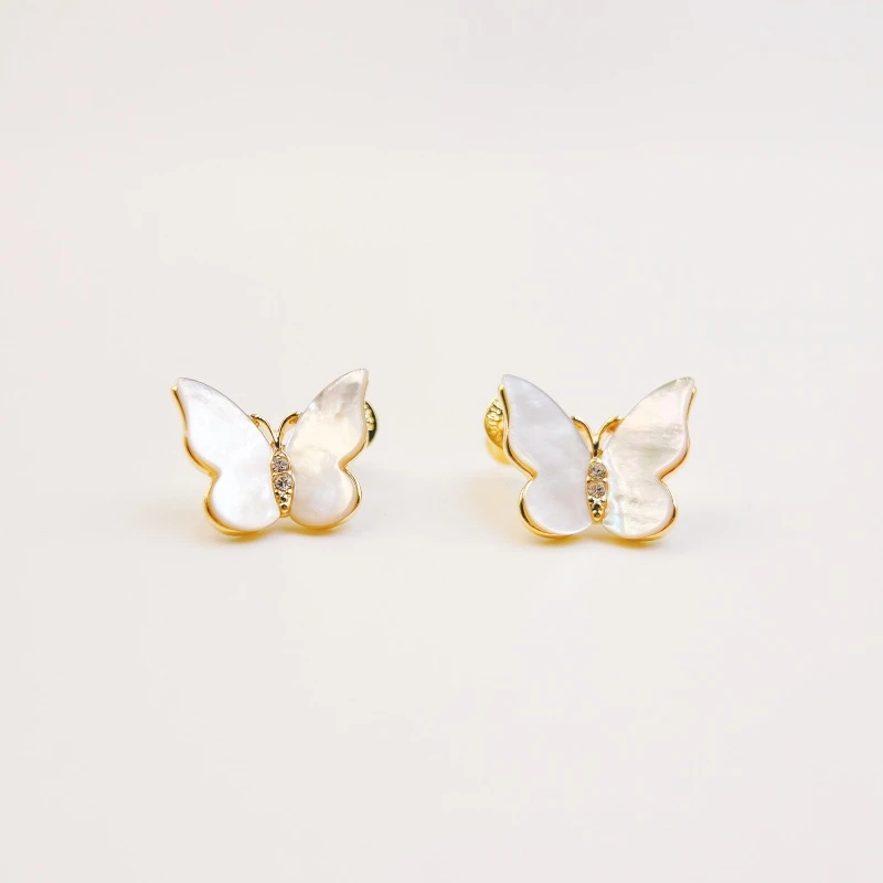 铜合金贝壳耳饰 【1871】【蝶影翩翩】温柔蝴蝶耳钉