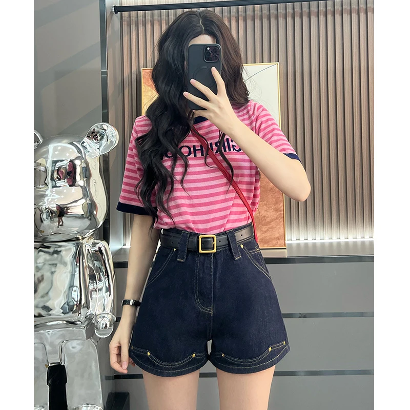 喜绚牛仔短裤女夏季薄款2025年新款个性辣妹时髦流行a字短裤子女