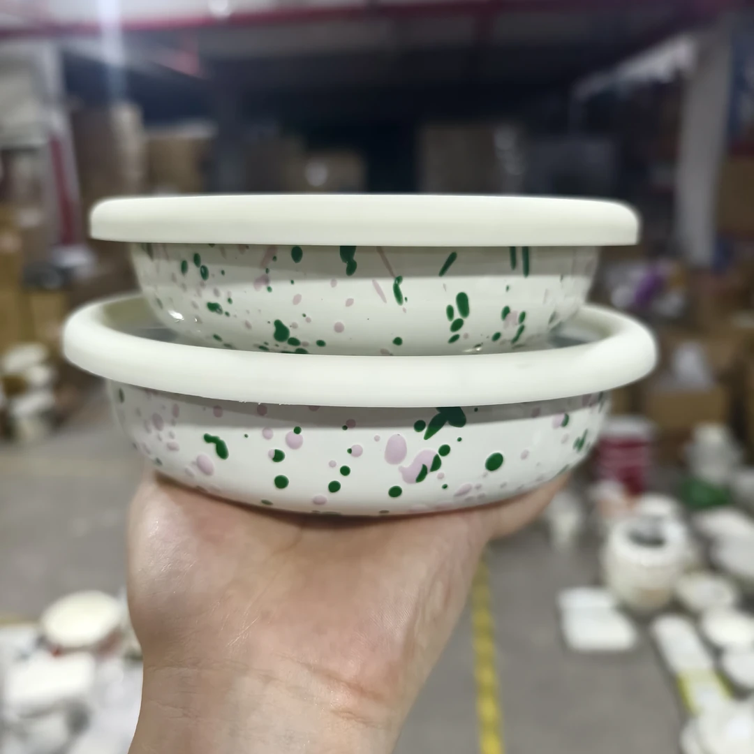 【拍一发二】绿粉 内外泼墨 升级珐琅搪瓷盘 烤盘 家用甜品盘