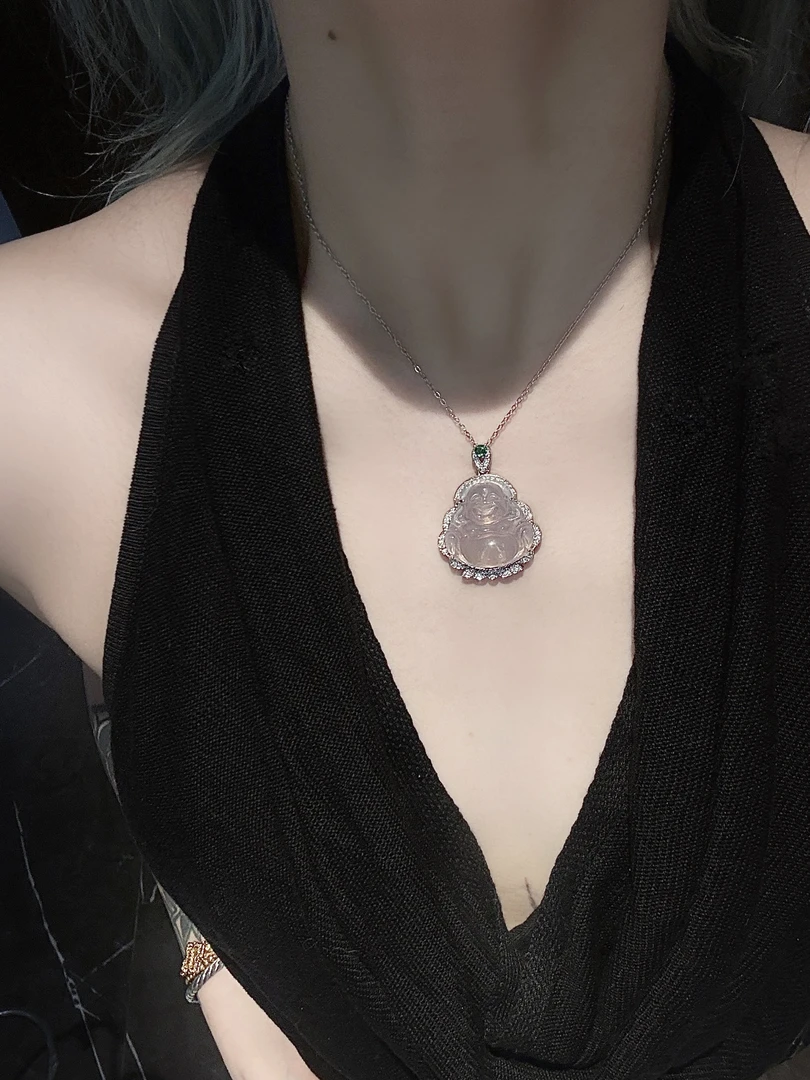 新中式冰透佛公吊坠项链女高级感轻奢精致气质毛衣链配饰