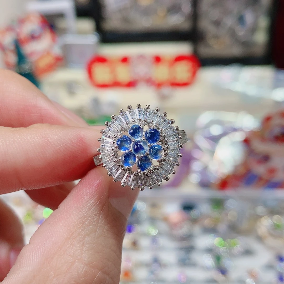 月光石戒指银S925镶嵌