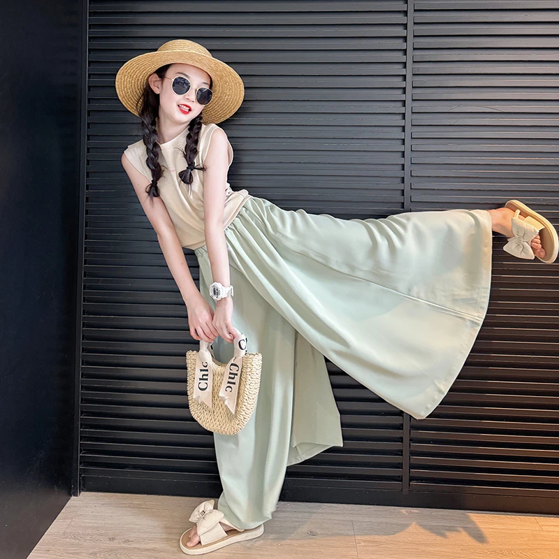 女童洋气套装夏季2025新款夏装女孩背心衣服女大童夏季休闲阔腿裤