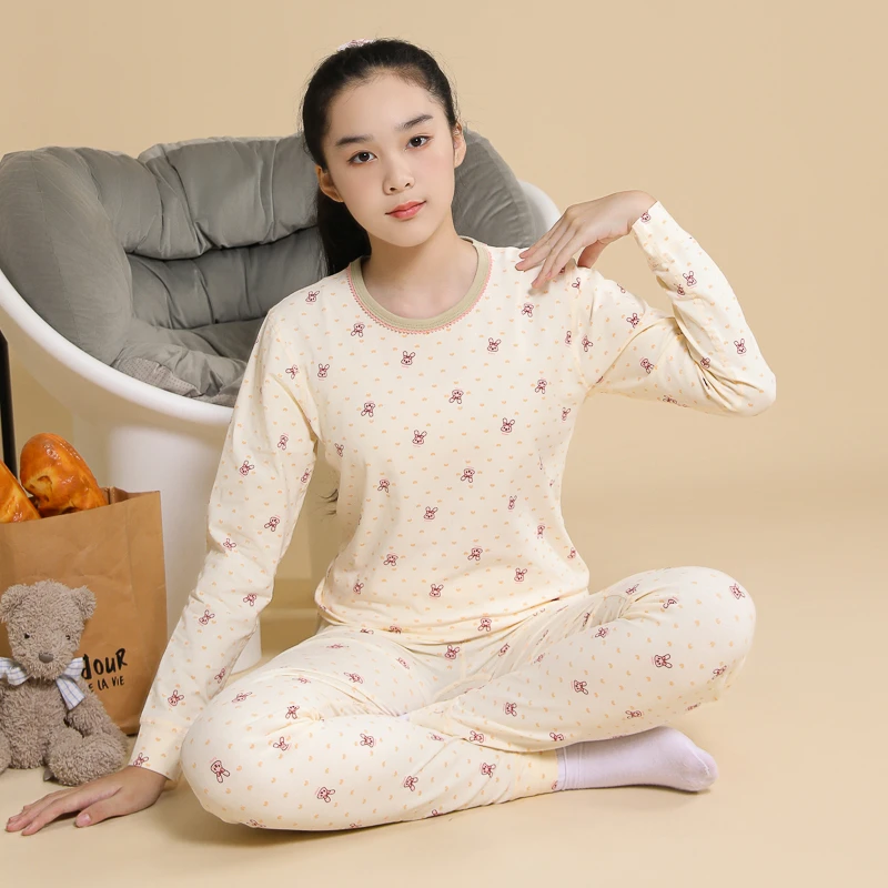 女童内衣初中高中生秋衣秋裤女大童弹力棉打底棉毛衫秋冬莱卡保暖