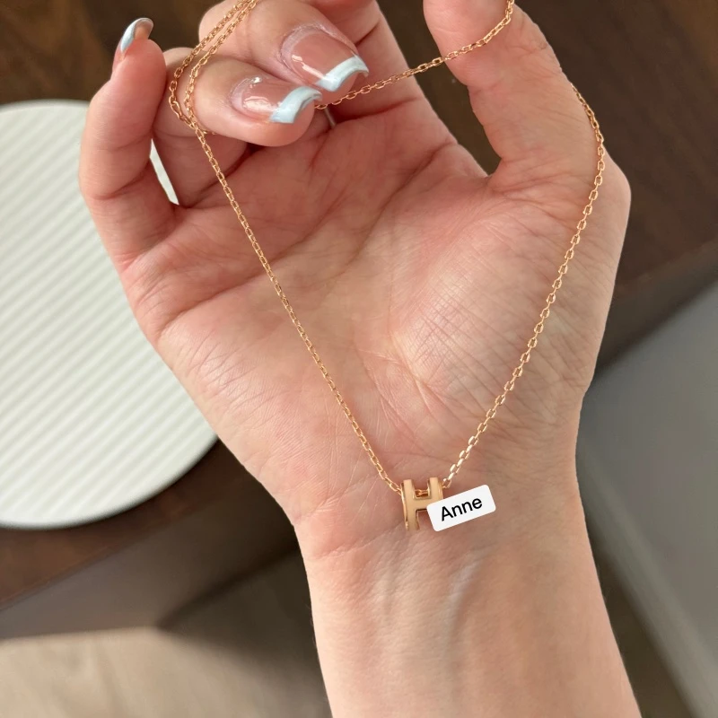 铜合金项链 蜜桃色迷你H字母甜美精致项链【X806】