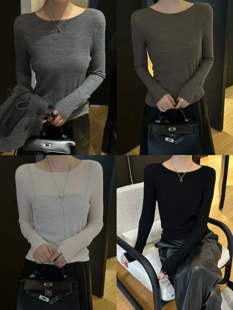 R123338W女装套头款衫百搭纯色毛针织衫针织网红长袖厚款