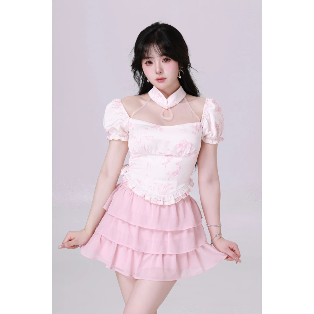 619清清MengFairy 【甜妹收官】纯欲设计感甜美碎花上衣2826M