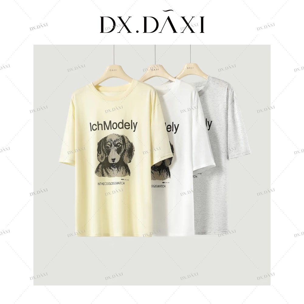 DX.DAXI【幸运日】ICHMODE美式轻薄短袖T恤女夏半袖上衣休闲夏宽松