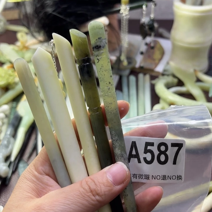 蛇纹石玉发饰合金挪*