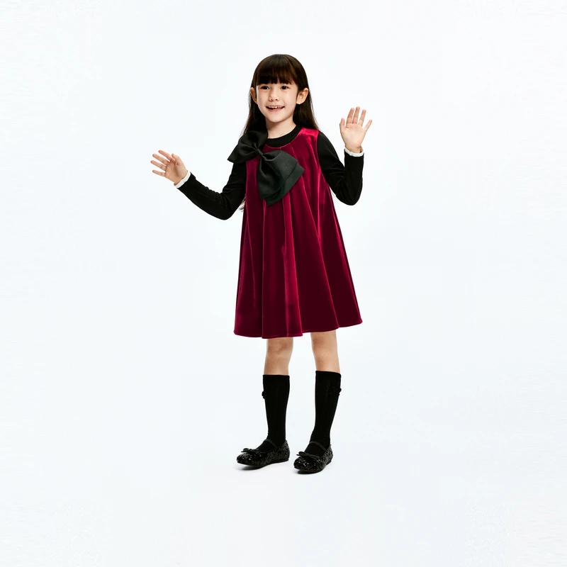 littlemoco童装冬装女童丝绒背心无袖连衣裙