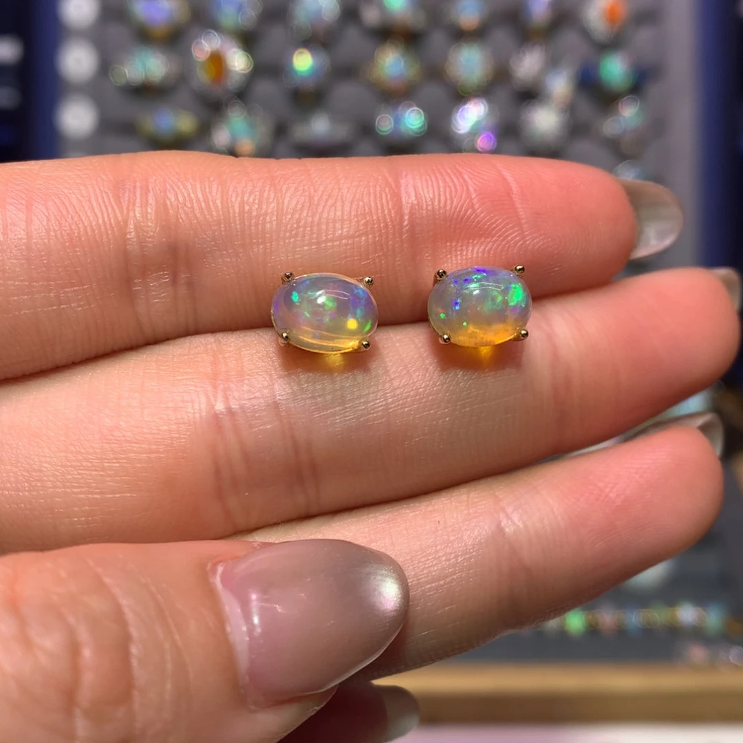 银S925镶嵌欧泊耳钉款式