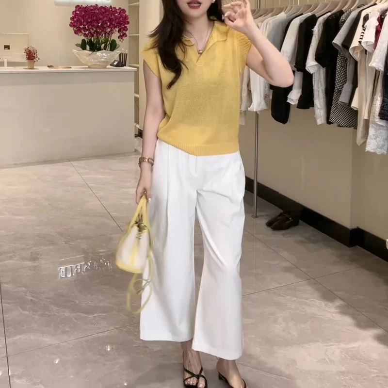 夏季简约Polo领针织短袖+百搭显瘦休闲裤LK2503361